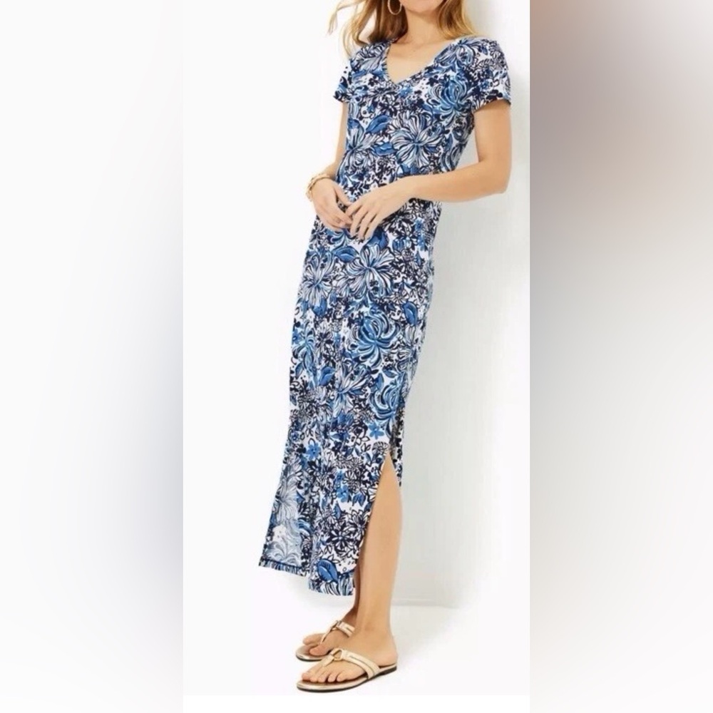 Lilly Pulitzer etta Maxi dress in low tide navy size L nwt